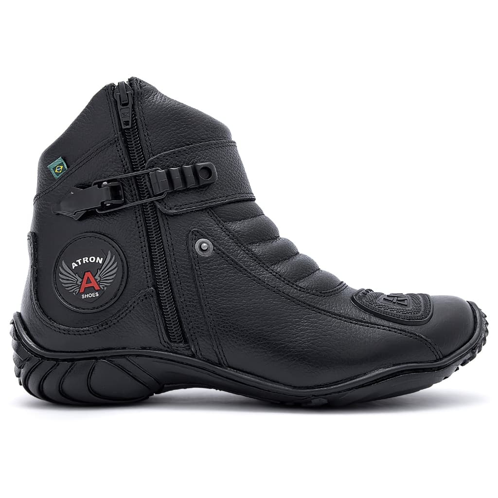 Bota Motociclista Unissex Com Logo De Couro Preto - 271