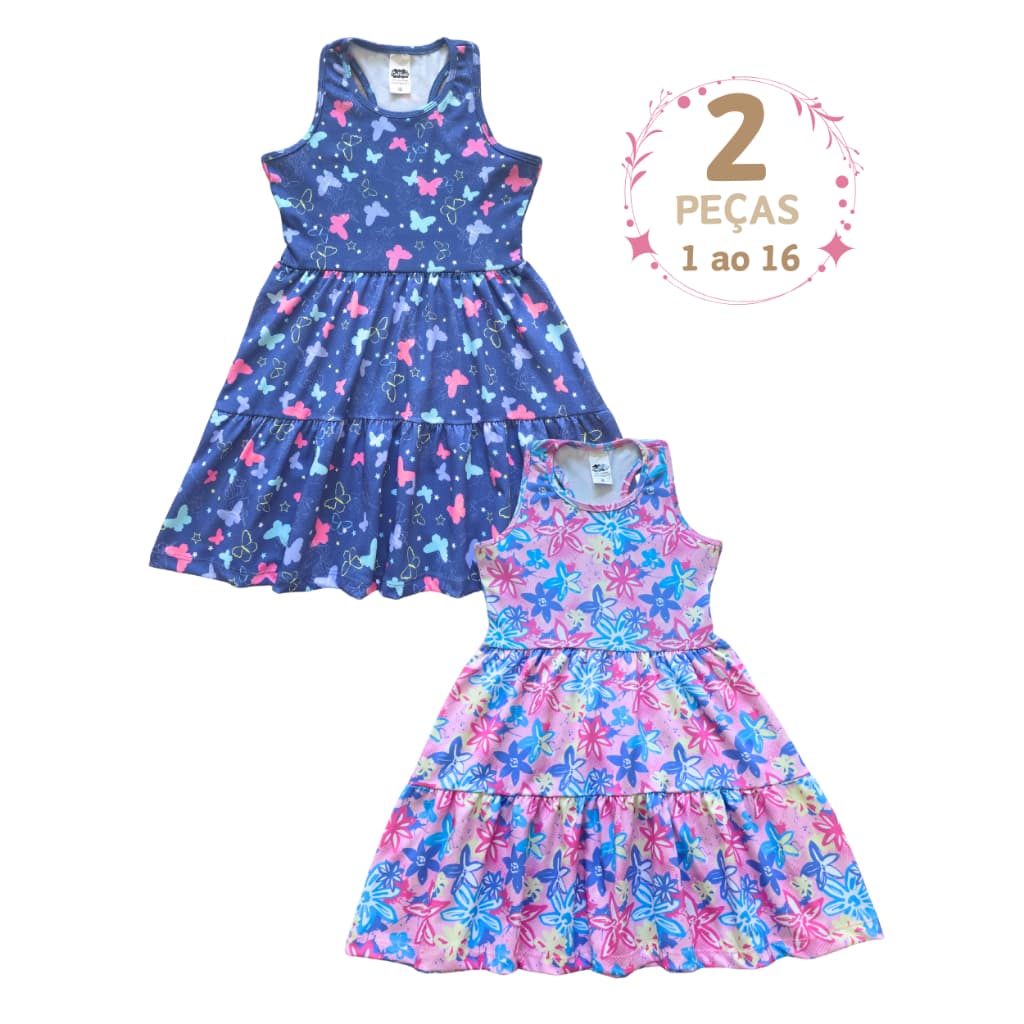 Kit 2 Vestido Verão Infantil Menina Juvenil Regata Nadador Rodado De Calor Evasê