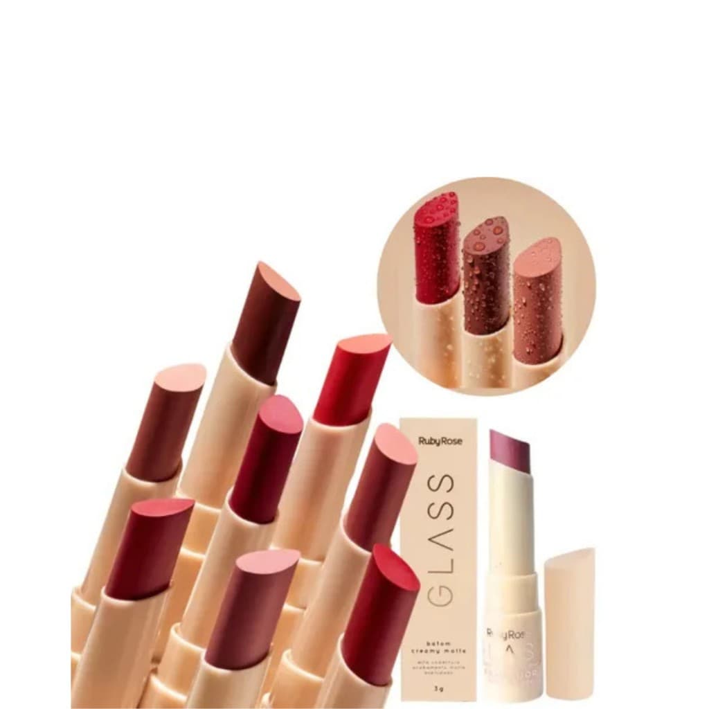 Batom Ruby Rose Linha Glass – Creamy Matte Prova Dágua, Alta Fixação Super Pigmentado