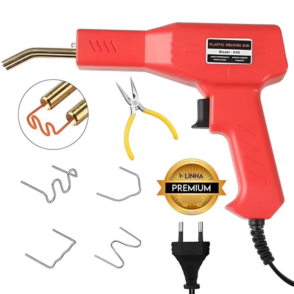 Pistola de Solda Plástico 150W com LED 400 Grampos Kit Profissional Bivolt
