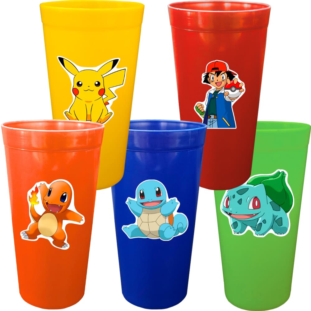 KIT 5 UN - COPO INFANTIL 290ml PERSONALIZADO POKEMON FESTA ANIVERSÁRIO LEMBRANCINHA