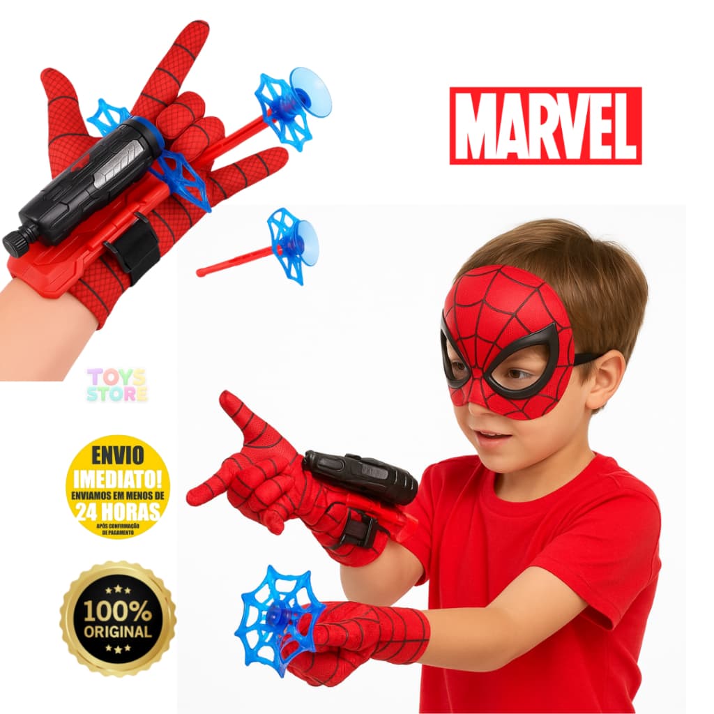 Luva Lança-Teia do Homem-Aranha —  Brinquedo Homem Aranha - Kit com Lançador + 3 Dardos