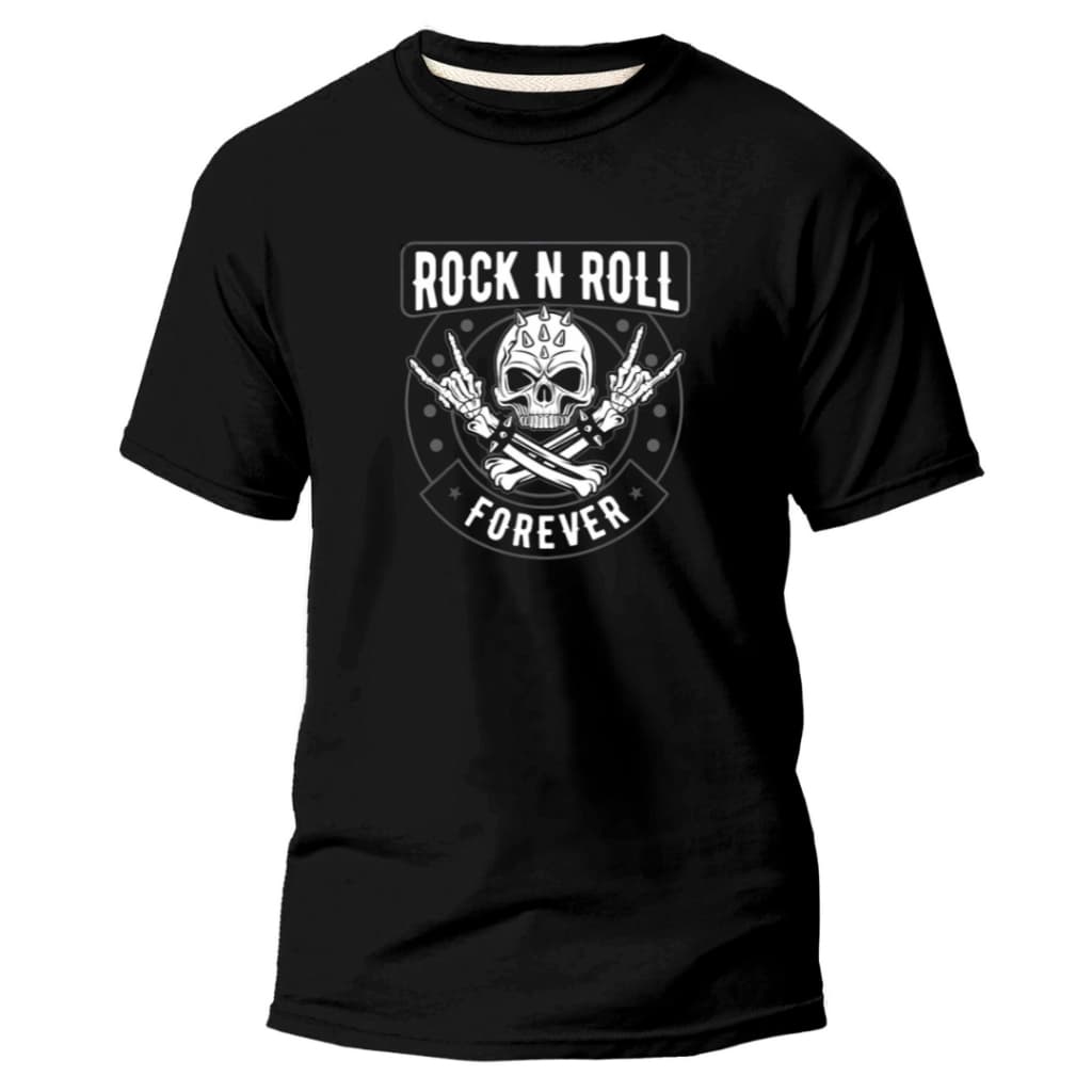 Camiseta  Camisa Unissex Rock In Roll Caveira Forever  Dedo 𝟭𝟬𝟬% 𝗔𝗹𝗴𝗼𝗱𝗮̃𝗼