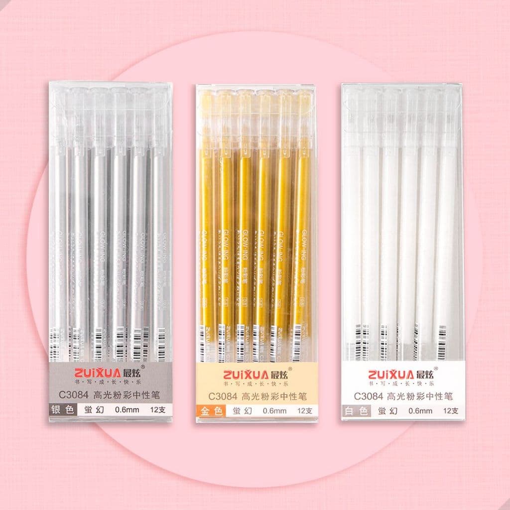 Kit 12 Canetas Gel 0.6mm Branca Prata Dourada Ponta Fina Alta Precisão Desenho Lettering