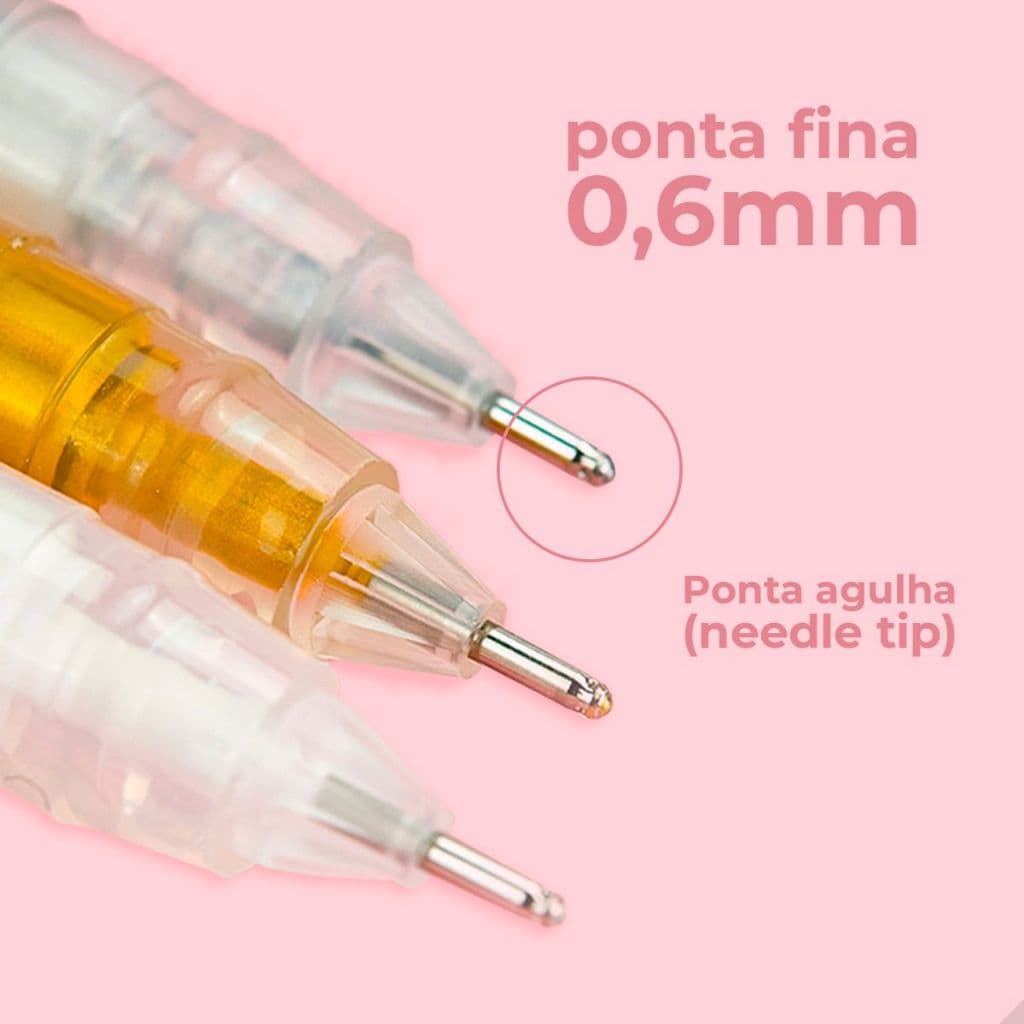 Conjuto 12 Canetas Gel 0.6mm Branca Prata Dourada Ponta Fina Alta Precisão Desenho Lettering