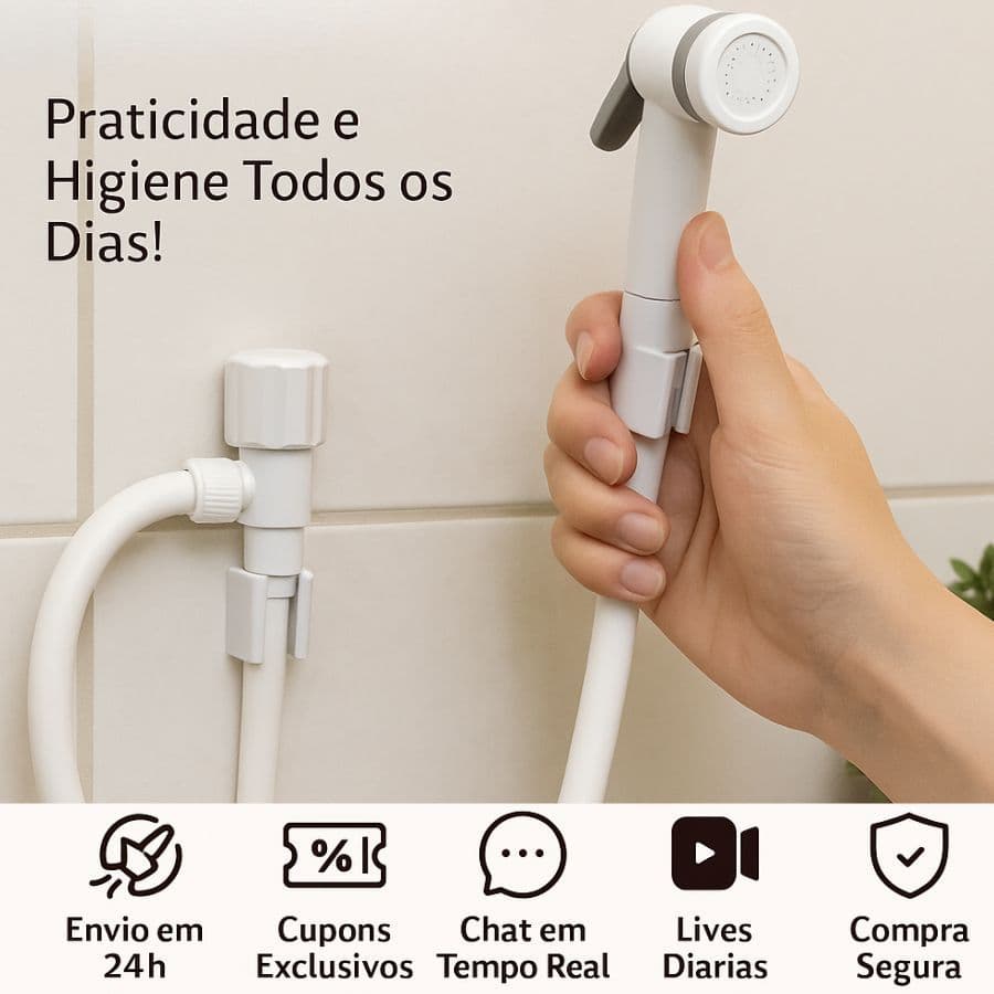 Ducha Higiênica Completa Com Registro + Gatilho Top Branco + Engate Flexíve