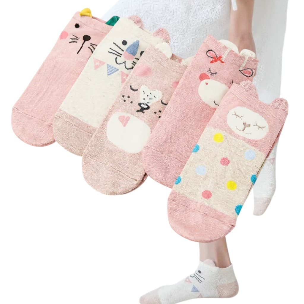 Kit de Meias Femininas Curtas, Estampa de Bichinhos, 6 ou 12 Pares Numeração 34-39