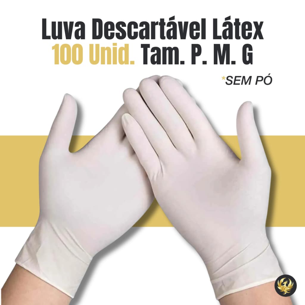 Luva Descartável Látex SEM PÓ C/ 100 Unid Tam. P. M. G
