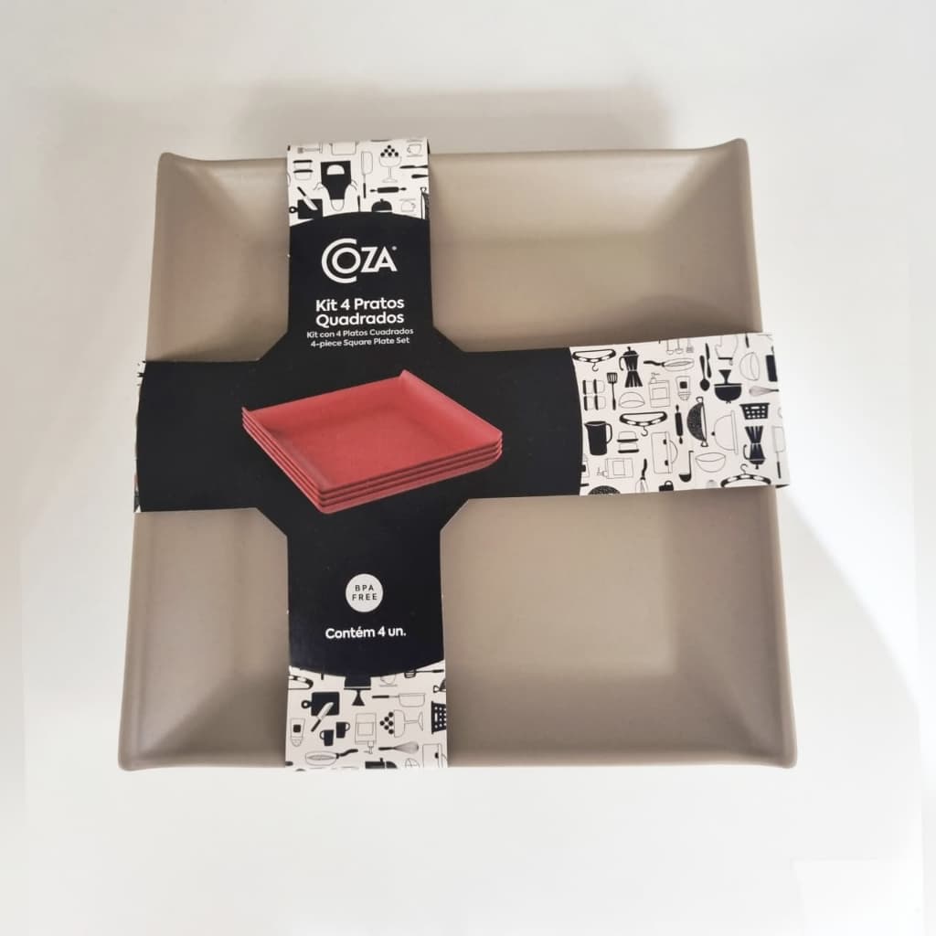 Kit Pratos Quadrados Coza 20,6 x 20,6 x 2,6 cm 4 peças Warm Gray