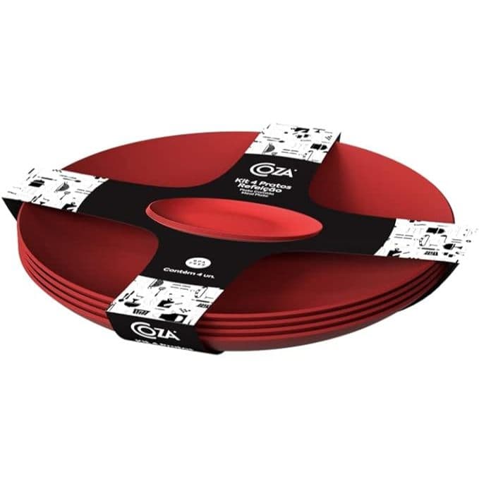 Kit 4 Pratos Refeição Cozy, 257Mm, Vermelho e Warm Gray