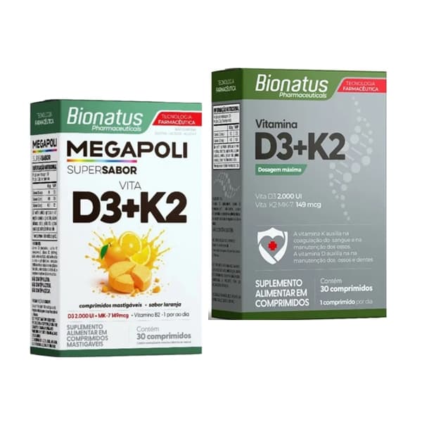 Suplemento Vitamina D3 + K2 Megapoli 30 Comprimidos Bionatus