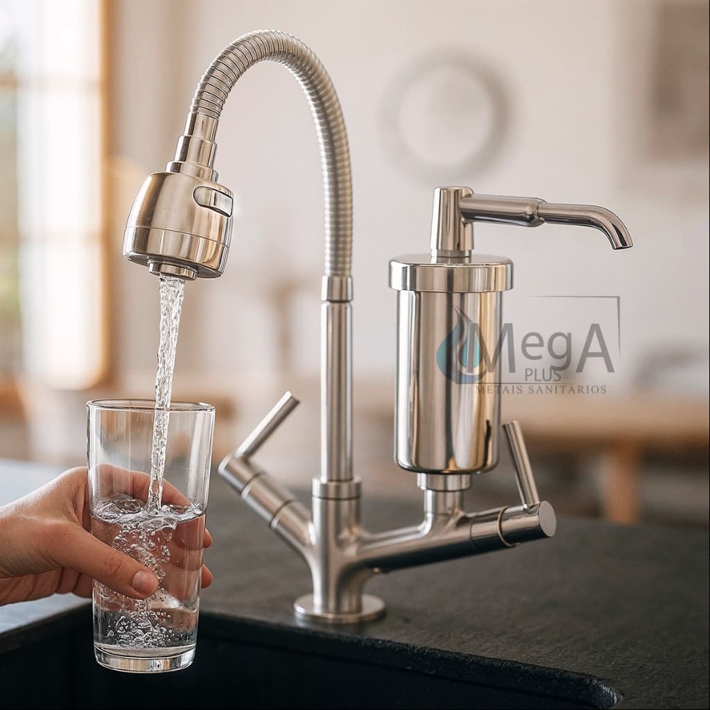 Torneira de Bancada Metal Inox Filtro Gourmet