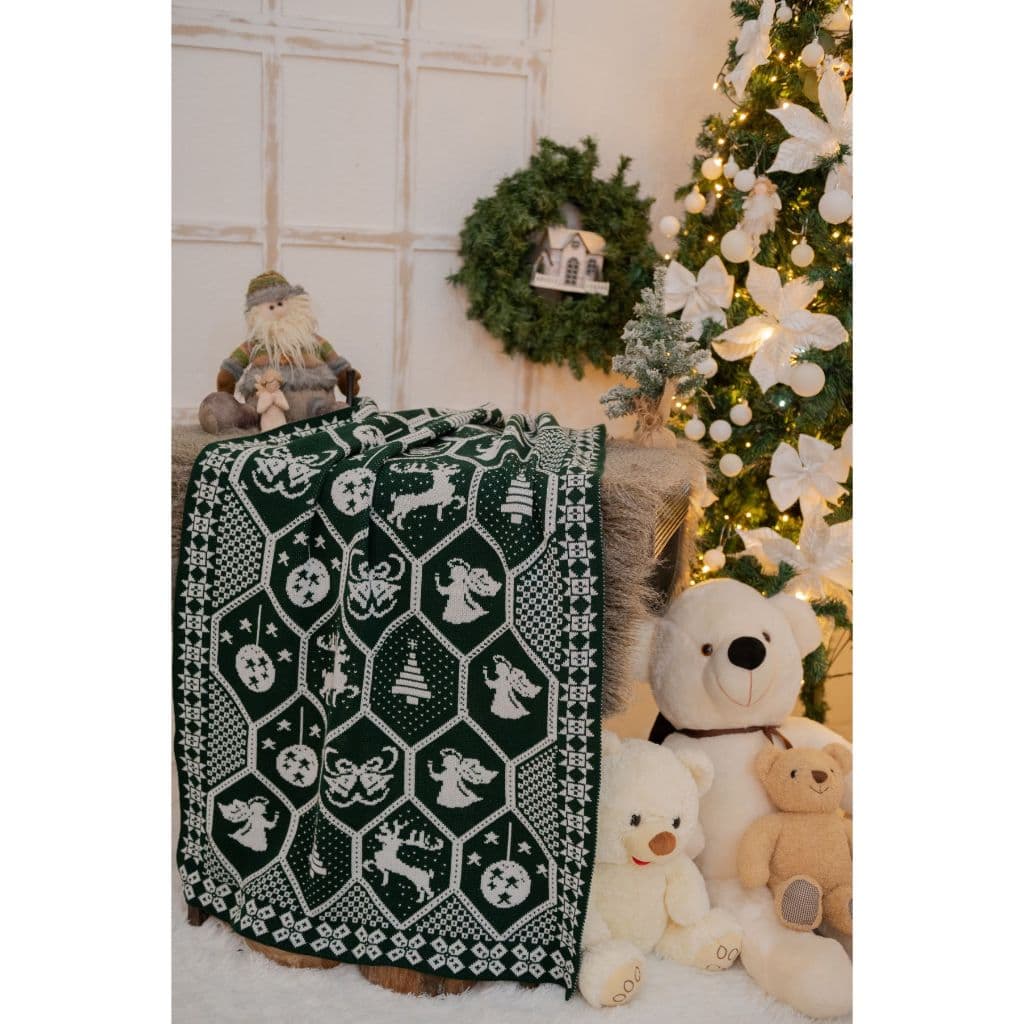 Manta Capa de Sofá Natalina Tricot Enfeite Desenho Árvore Natal Cobertor