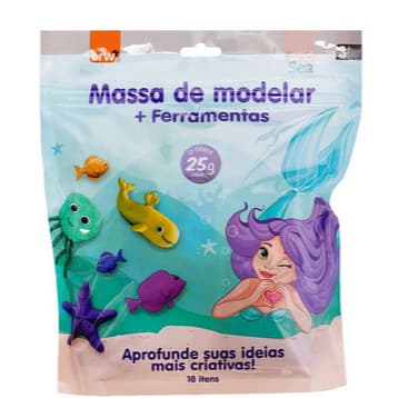 Massa de Modelar SEA 12 Cores 25g + 18 Ferramentas Kit Completo Infantil Criativo Escolar Brinquedo