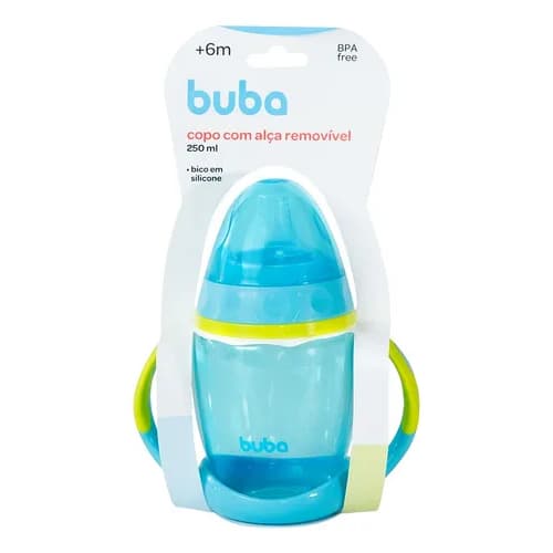 Copo de Treinamento Menino Azul Buba 250ml – Bico de Silicone com Alça Removível, Livre de BPA