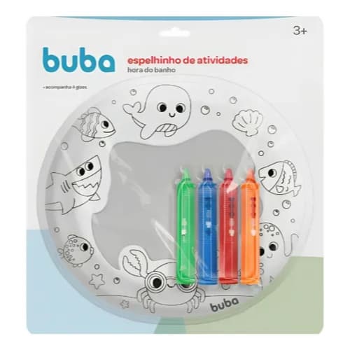 Espelho de Atividades Infantil Buba Hora do Banho – Com 4 Gizes Coloridos, Risque e Apague