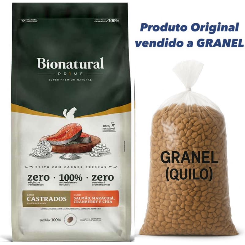 RAÇÃO GATO CASTRADO BIONATURAL PRIME SUPER PREMIUM SALMÃO GRANEL(quilo)