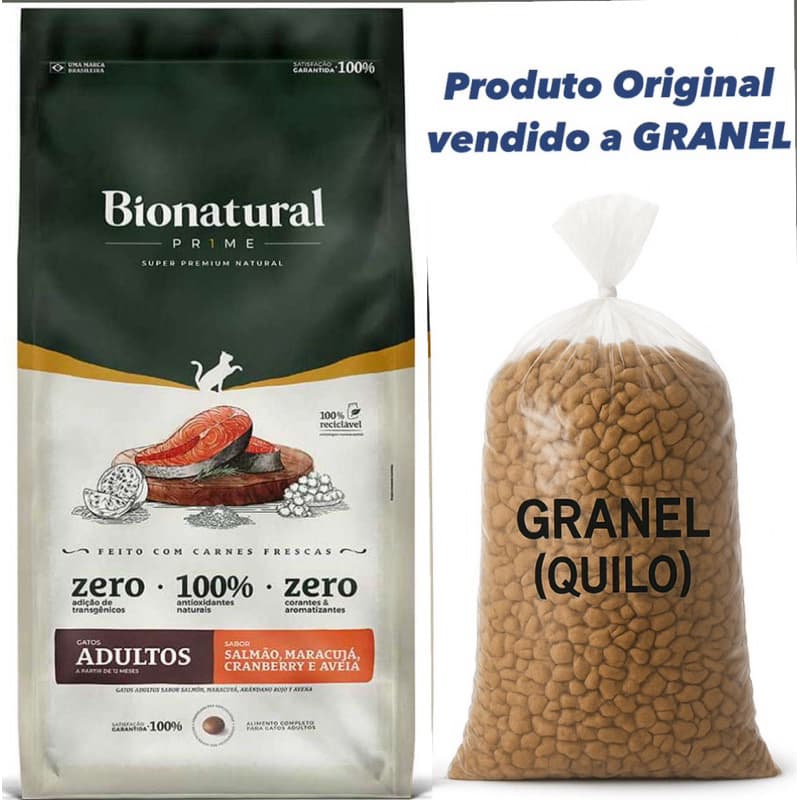 Ração Gato Bionatural Prime Super Premium Sabor Salmão GRANEL(quilo)