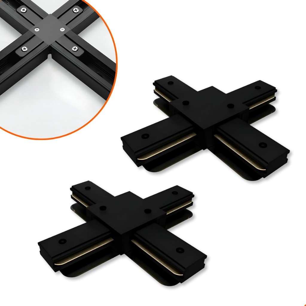 Conector Emenda Tipo X P/ Trilho Eletrificado Iluminação Preto