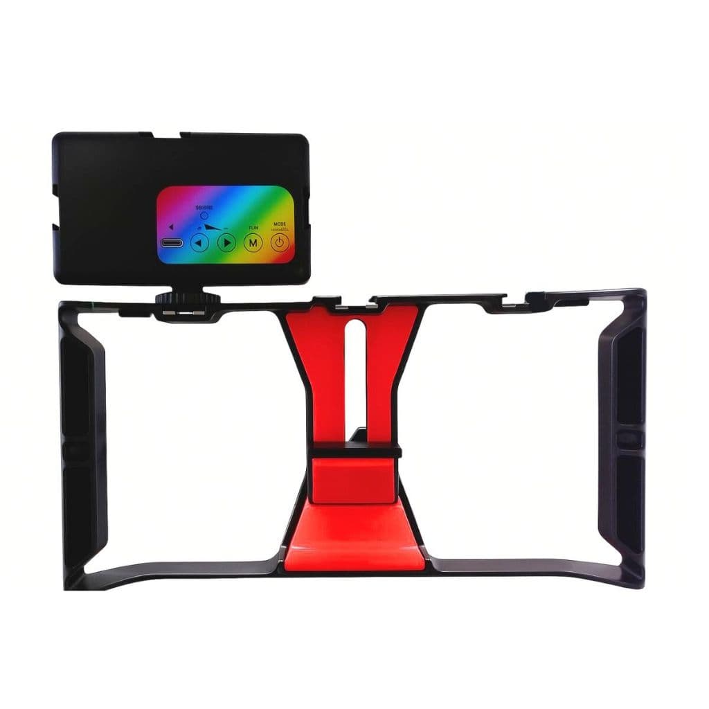 Kit Estabilizador Gaiola Cage Para Celular Com Luz de Led RGB Recarregável