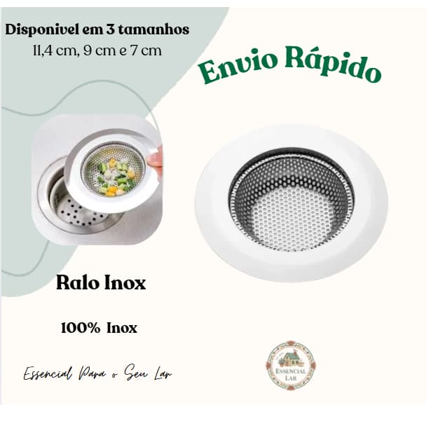 Ralo de Pia Inox KIT LEVE MAIS PAGUE MENOS Protetor Coador Pega Fiapo Para Cozinha Tanque Banheiro 7cm, 9cm,11.4cm