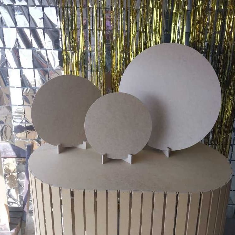 KIT 3 MINI PAINEL COM SUPORTE EM MDF CRU 1 REDONDO 50X50 +1REDONDO 35X35 +1REDONDO 30X30 CM