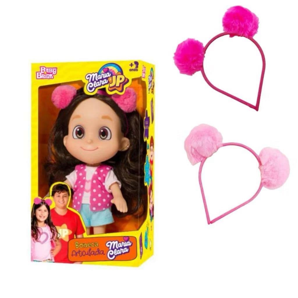 Boneca Maria Clara Com Som 27Cm E Tiara Pompom Rosa Dia Das Crianças Envio Imediato