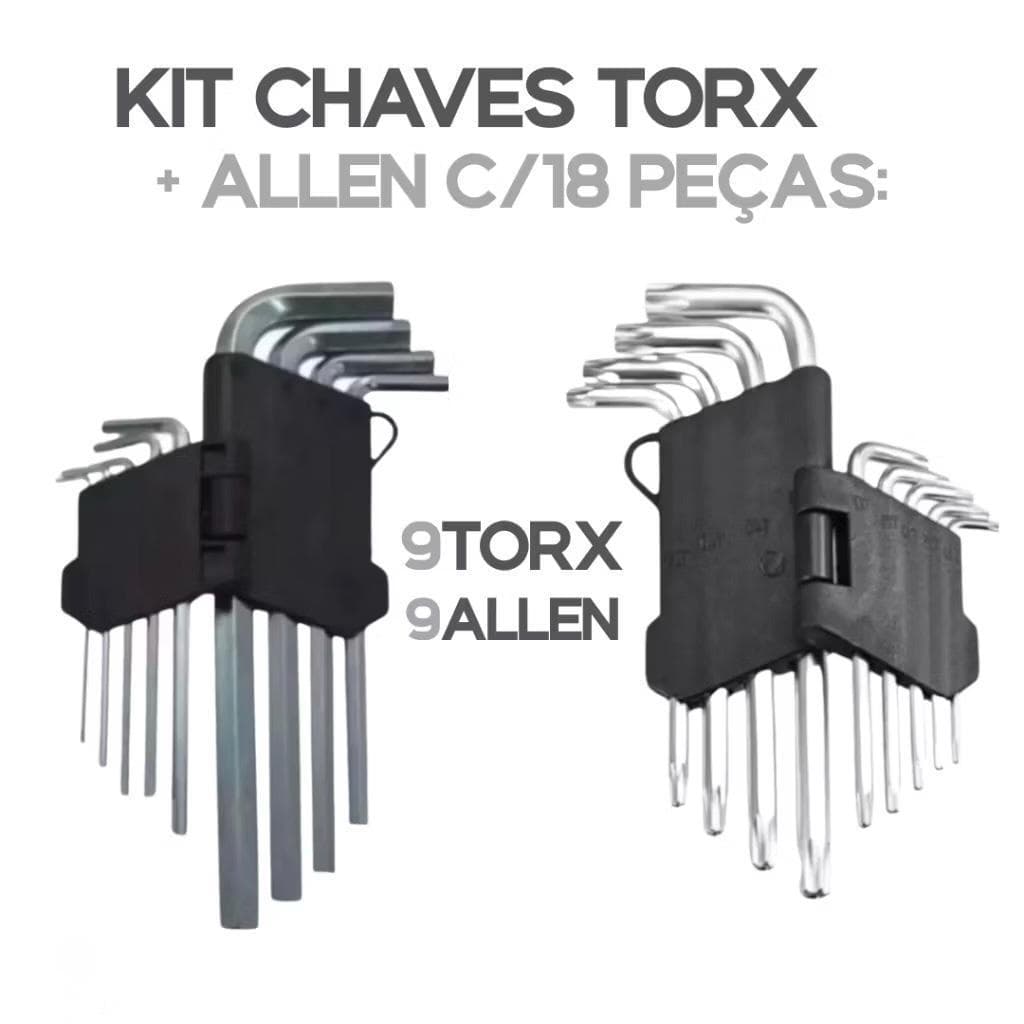 Kit Chave Torx + Chave Allen Curta 18 Peças | Aço - Conjunto Profissional