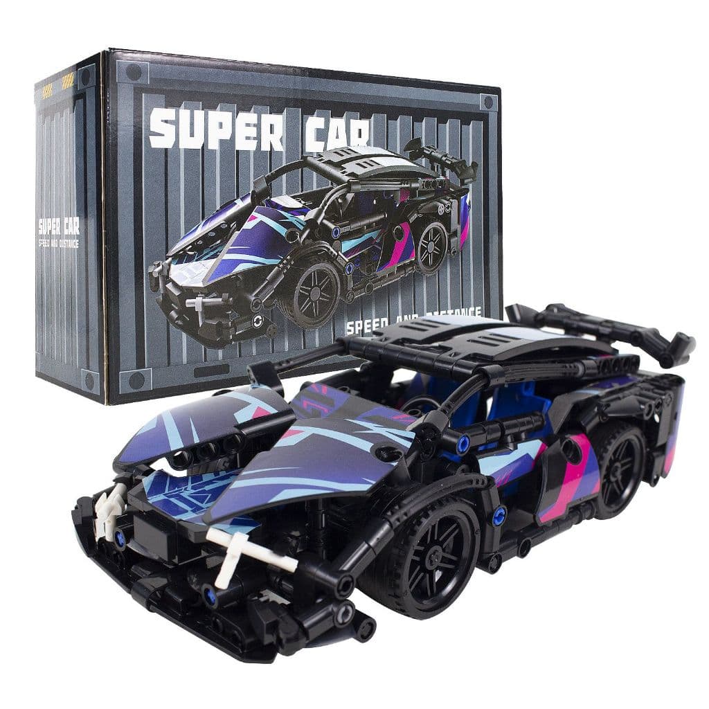 Super Carro Esportivo de Montar Roxo Preto e Azul– Kit de Construção 3D com Design Incrível! 🚗🚙