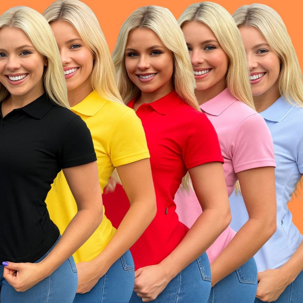 Kit 5 Camisa Polo Feminina Basica Lisa Algodao Coloridas