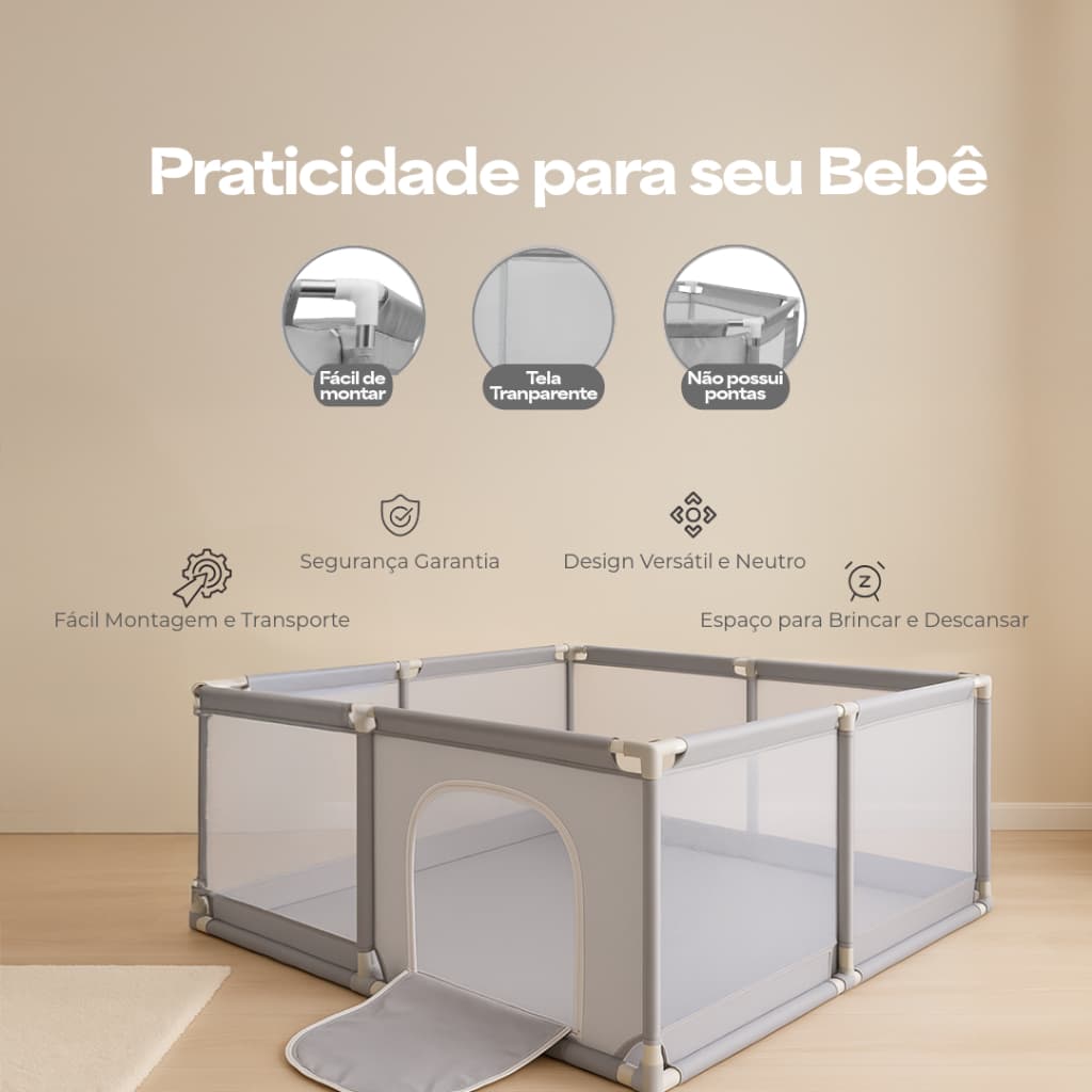Cercadinho Bebê Chiqueirinho Grande Cercado Proteção Infantil Dobrável Criança Seguro 180cm Dox