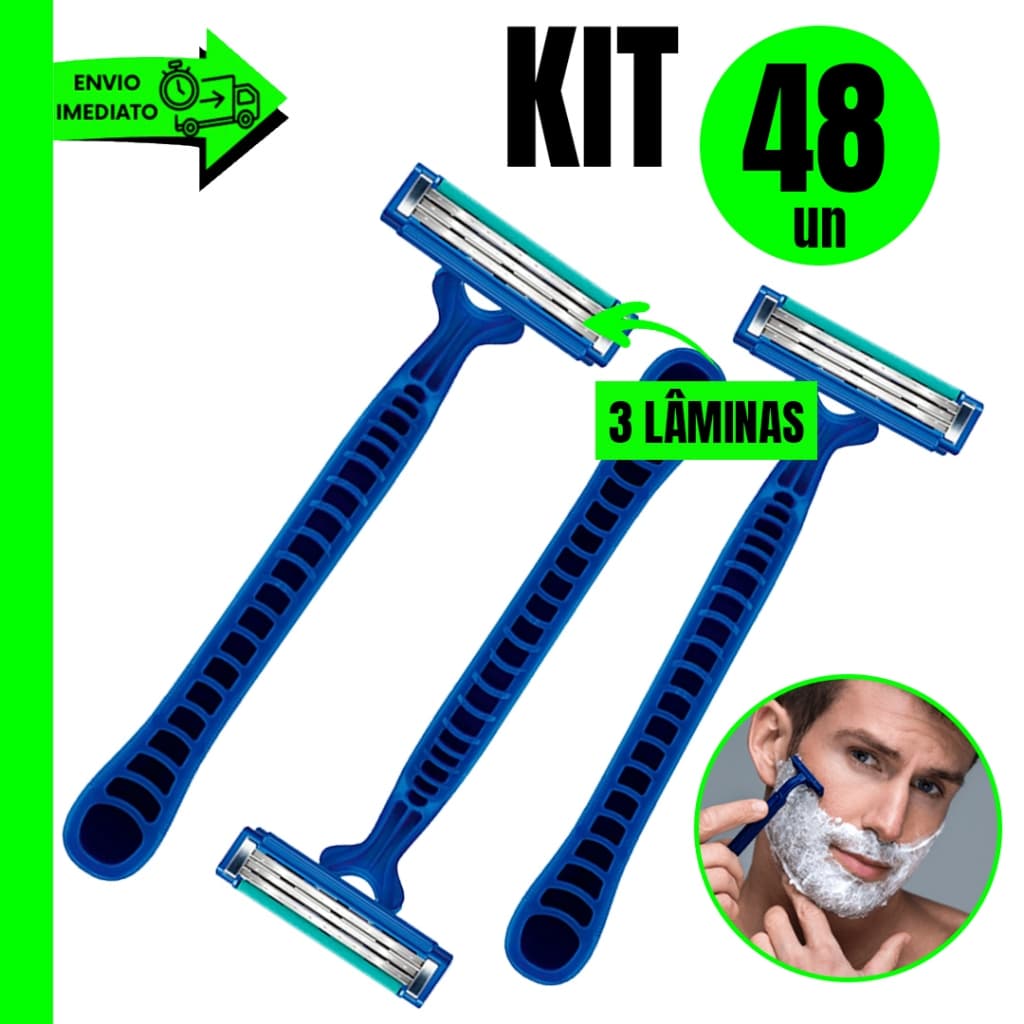 Conjunto 48 Unidades com Barbeadores com 3 Lâminas – Barbear Mais Preciso e Suave