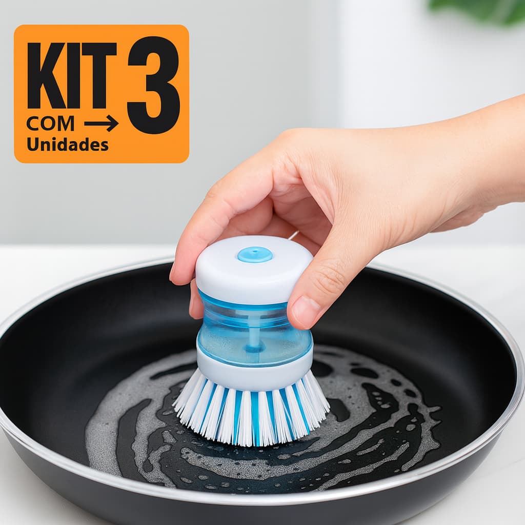 Kit Escova de Limpeza Lava Louça Dispenser Dosador De Detergente Cozinha