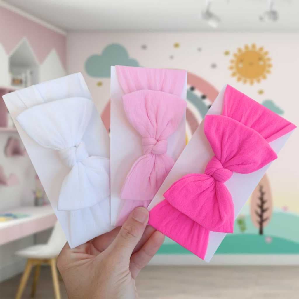 Kit 3 Turbantes Nó Meia de Seda Bebê Menina Newborn Acessório de Cabelo Infantil Crianças