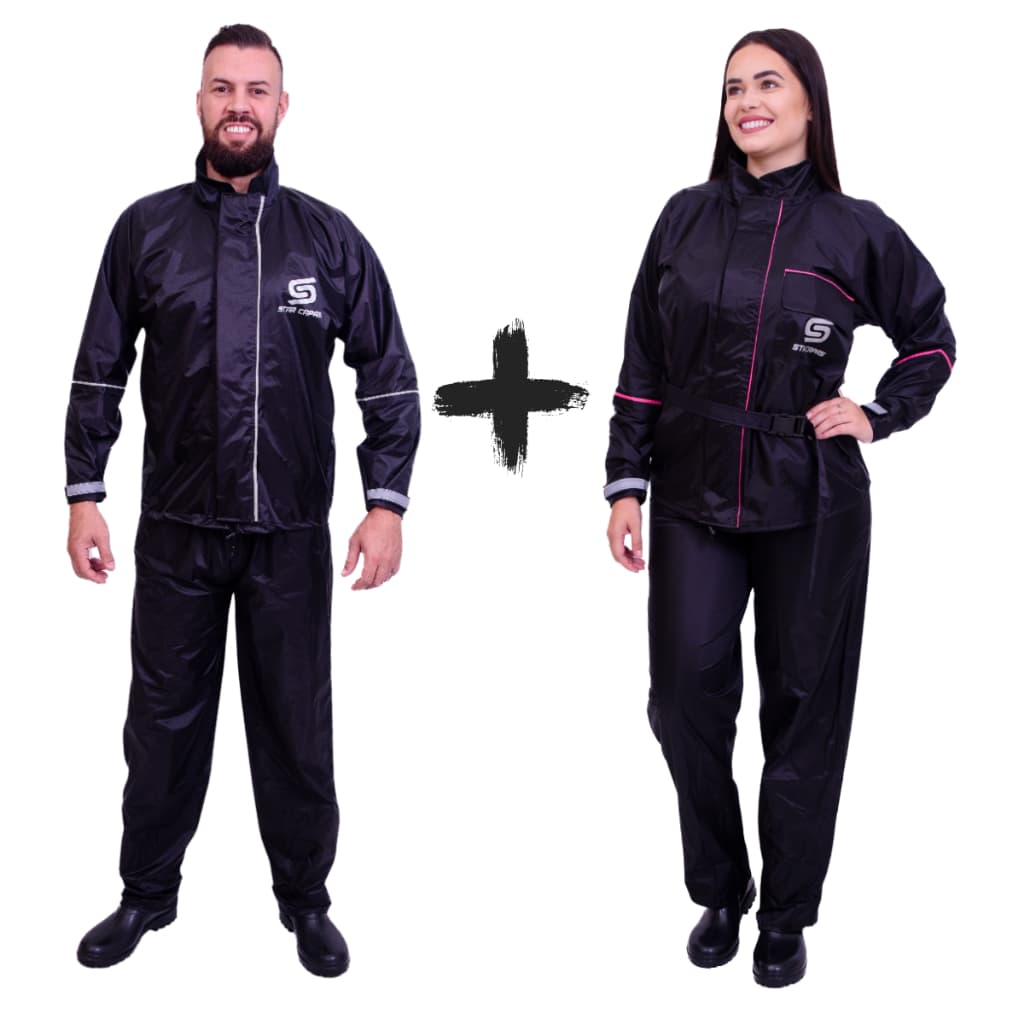 Kit Capa Conjunto Chuva Nylon Impermeável Masculino Motoqueiro E Feminina Motoqueira Moto