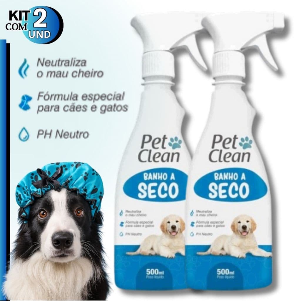 Kit Banho a Seco Pet Cachorro Gato Líquido Spray Sem Enxágue Perfume Pet Clean 500 ml