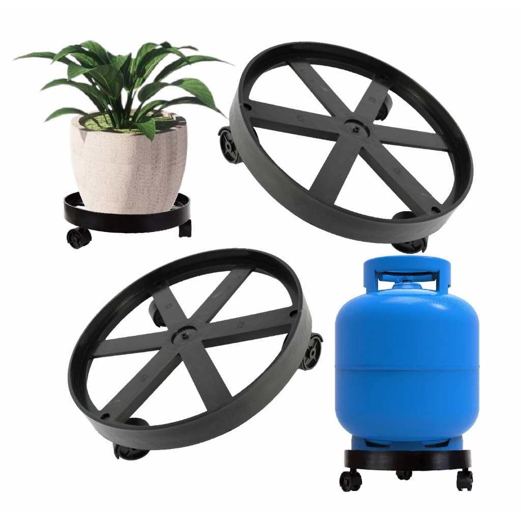 Kit Com 2 Suportes P/ Botijão De Gás Vasos Plantas Com Rodinha