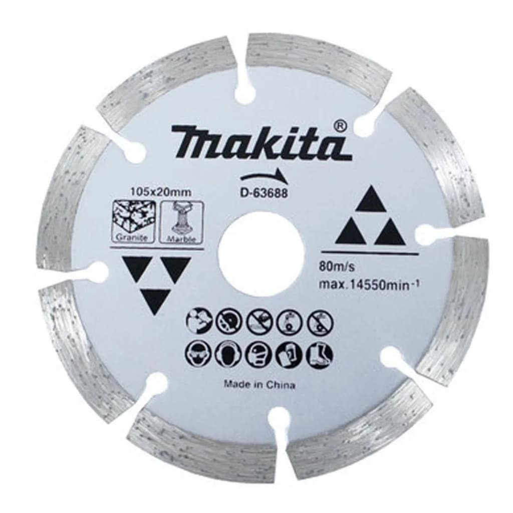 Disco Diamantado Segmentado Makita D-63688 105x20x8mm para Corte Estável em Alvenaria