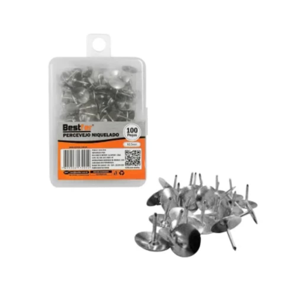 Kit 100 Unidades Percevejo Aço Niquelado 10,5mm Bestfer