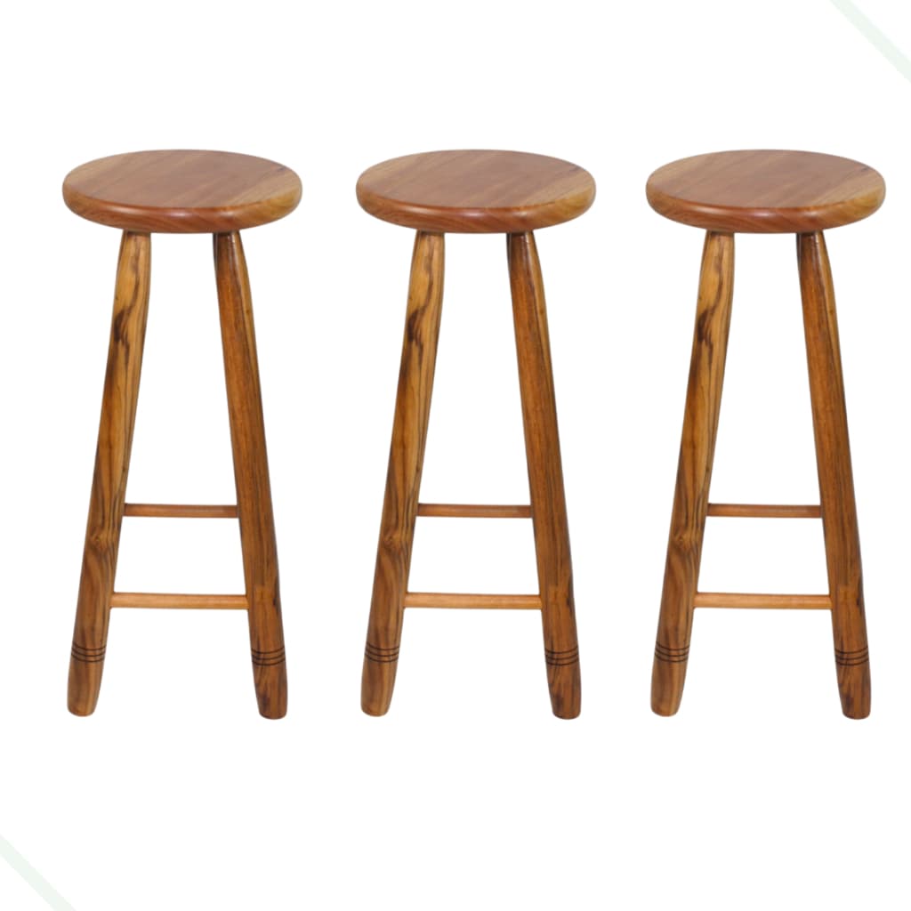 Kit 3 Bancos Alto Madeira Maciça 70 cm Tamborete Banquetas Redondas Cozinha bar Ilha Conjunto