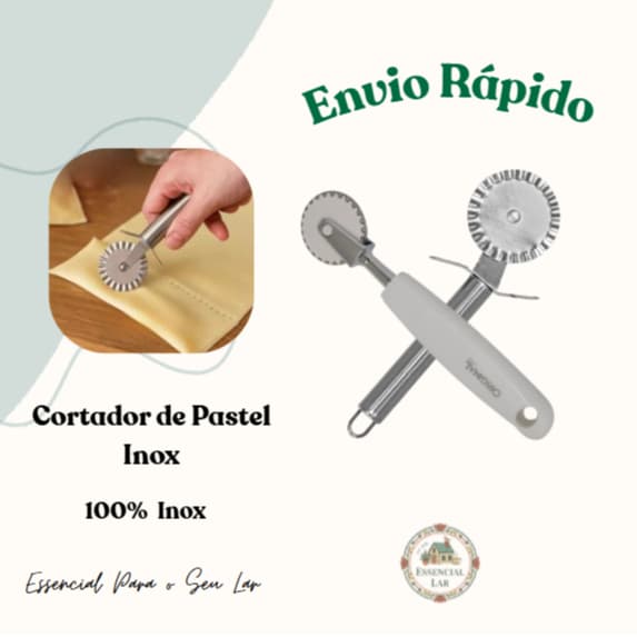 Carretilha Cortadora de Pastel, Ravioli e Massa Utensílio de Cozinha para Massas Aço Inox 19,5cm e 18cm