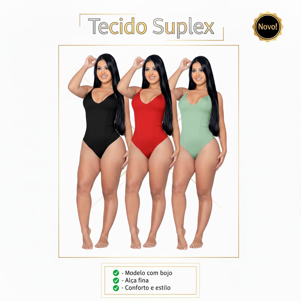 Body feminino alça fina casual com bojo SUPLEX verão