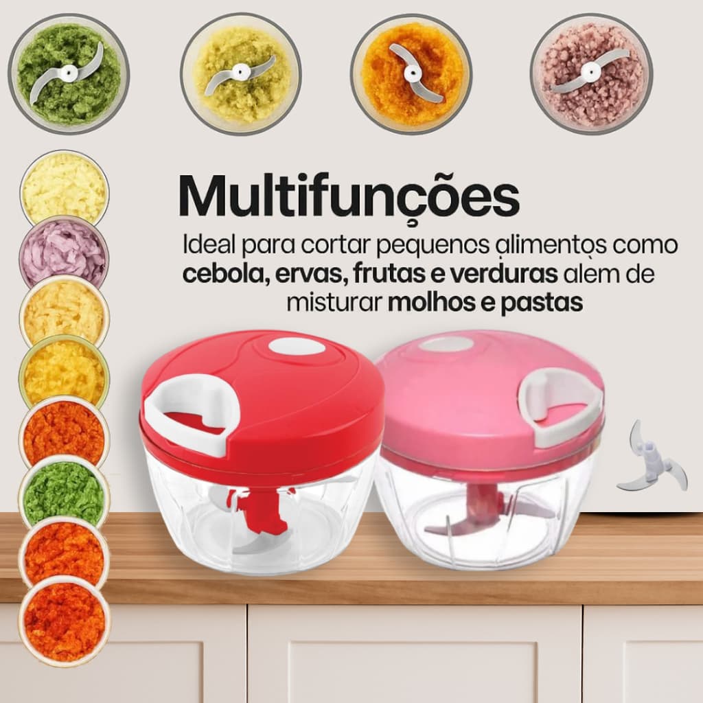 Mini Processador Triturador De Alimentos Manual Cozinha Alho Legumes 500ml 3 laminas COR ALEATÓRIO