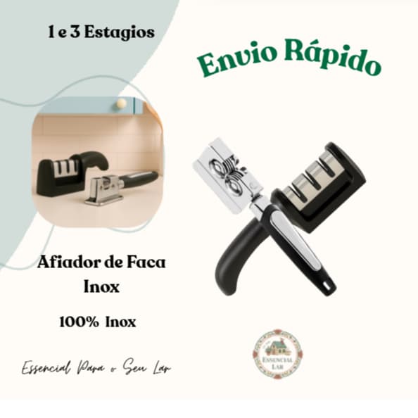 Afiador Profissional 3 Estágios Inox para Cozinha Amola Faca com Facilidade e Precisão Material Durável e Resistente