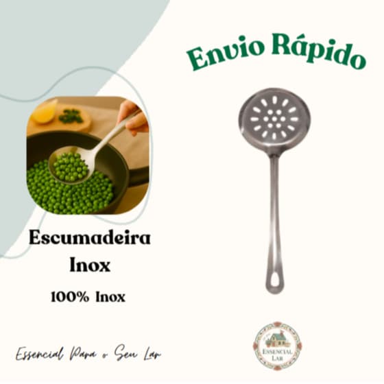 Escumadeira Inox 25cm para Fritura Macarrão Legumes Utensílio Profissional para Cozinha Essencial e Durável