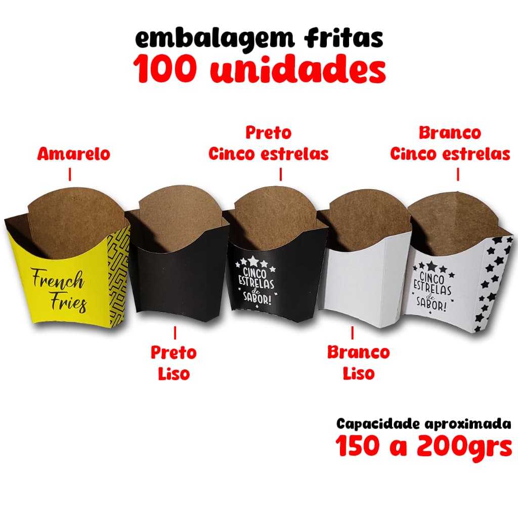 Caixa Embalagem Caixinhas Batata Frita M 100 Unid