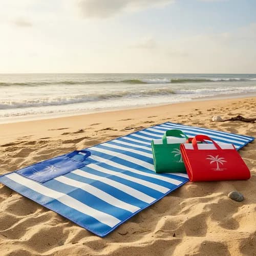 Esteira De Praia Bolsa Dobrável Tapete Palha Sintética