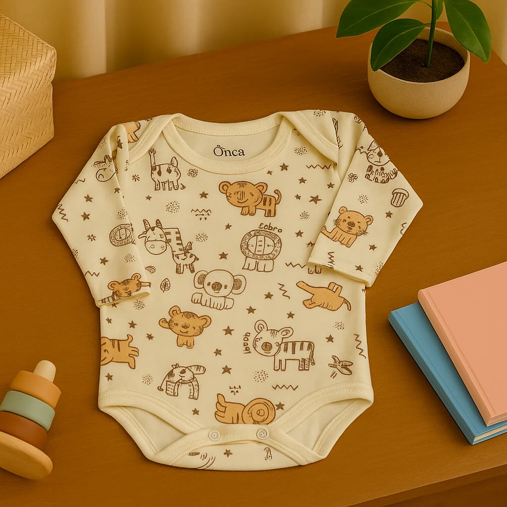 Kit Body Bebê Safári Manga Longa 100% Algodão Premium Maternidade Enxoval
