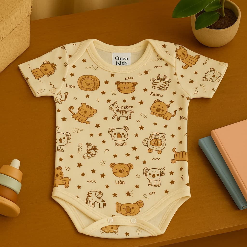 Kit Body Bebê Estampado Safári 100% Algodão Premium Hipoalergênico Enxoval Maternidade