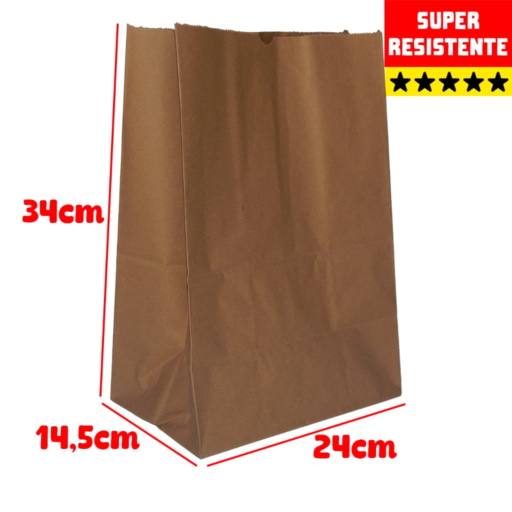 Saco Papel Kraft Delivery Médio Liso (24 x 34 x 14,5cm) 100 unidades